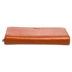 Pre Owned Furla Burnt Orange Leather Zip Around Wallet