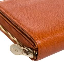 Pre Owned Furla Burnt Orange Leather Zip Around Wallet