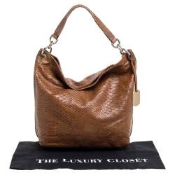 Furla Tan Python Embossed Leather Hobo