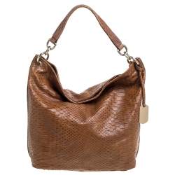 Furla Tan Python Embossed Leather Hobo