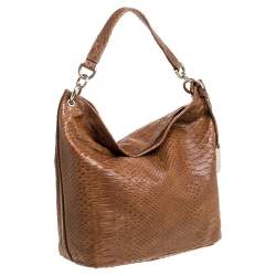 Furla Tan Python Embossed Leather Hobo