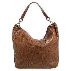 Furla Tan Python Embossed Leather Hobo