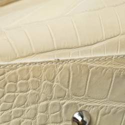 Pre Owned Furla Light Cream Croc Embossed Leather Presslock Tote