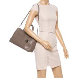 Pre Owned Furla Dark Beige Leather Medium Linda Tote
