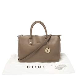 Pre Owned Furla Dark Beige Leather Medium Linda Tote