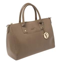 Pre Owned Furla Dark Beige Leather Medium Linda Tote