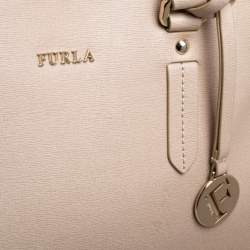 Pre Owned Furla Light Beige Leather Logo Satchel