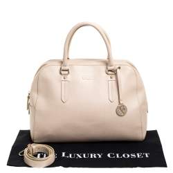 Pre Owned Furla Light Beige Leather Logo Satchel