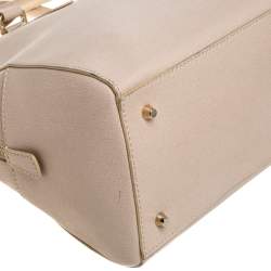 Pre Owned Furla Light Beige Leather Logo Satchel