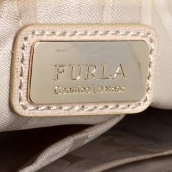 Pre Owned Furla Light Beige Leather Logo Satchel