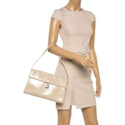 Pre Owned Furla Beige Patent Leather Shoulder Bag