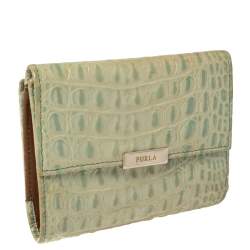 Furla Mint Green Croc Embossed Leather Compact Wallet