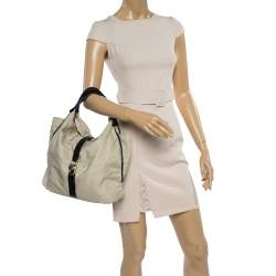 Pre Owned حقيبة كتف فورلا بقلاب مشبك جلد ونايلون بيج/ أسود