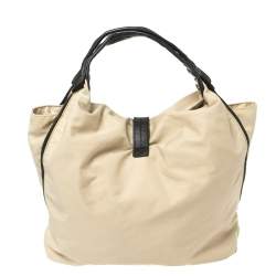 Pre Owned حقيبة كتف فورلا بقلاب مشبك جلد ونايلون بيج/ أسود