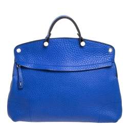 Furla Blue Grained Leather Piper Dome Satchel