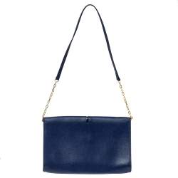 Pre Owned Furla Navy Blue Leather Zizi Chain Clutch