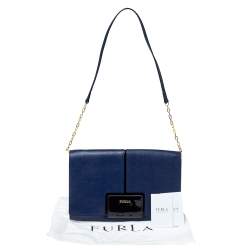 Pre Owned Furla Navy Blue Leather Zizi Chain Clutch