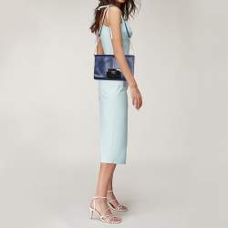 Pre Owned Furla Navy Blue Leather Zizi Chain Clutch