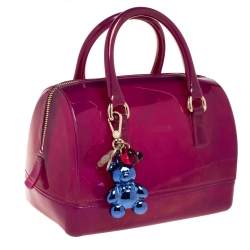 Pre Owned Furla Fuchsia Glossy Rubber Mini Candy Satchel