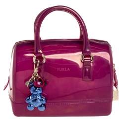 Pre Owned Furla Fuchsia Glossy Rubber Mini Candy Satchel