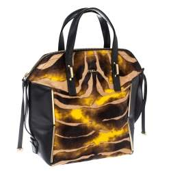 Pre Owned Furla Multicolor Leather and Calfhair Dome Satchel