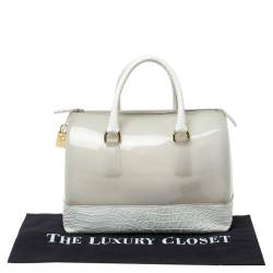 Pre Owned Furla White Rubber and Croc Embossed Leather Medium Candy Satchel