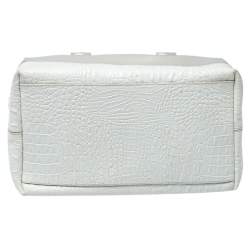 Pre Owned Furla White Rubber and Croc Embossed Leather Medium Candy Satchel