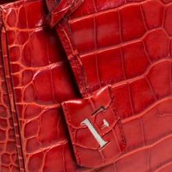 Pre Owned Furla Red Croc Embossed Leather Middle Zip Tote 