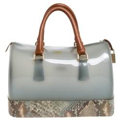 Pre Owned Furla Multicolor Rubber and Snakeskin Embossed Leather Medium Candy Satchel