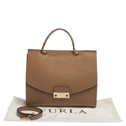 Pre Owned Furla Beige Leather Large Julia Top Handle Bag