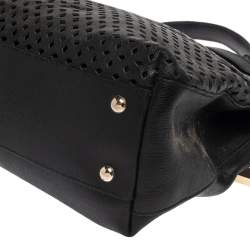 Pre Owned حقيبة فندي بايبر جلد أسود مثقب بيد علوية