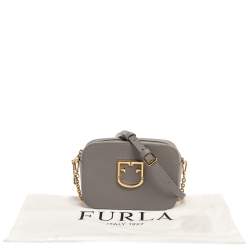 Pre Owned Furla Grey Textured Leather Mini Brava Crossbody Bag