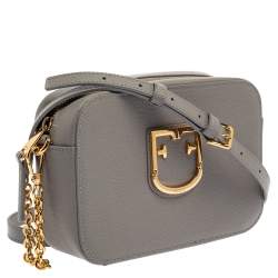 Pre Owned Furla Grey Textured Leather Mini Brava Crossbody Bag