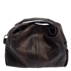 Furla Dark Brown Python Embossed Leather Elisabeth Hobo