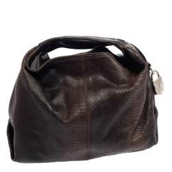 Furla Dark Brown Python Embossed Leather Elisabeth Hobo