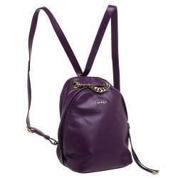 Pre Owned Furla Purple Leather Mini Spy Backpack 