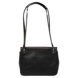 Pre Owned Furla Black Leather Deliziosa Flap Shoulder Bag