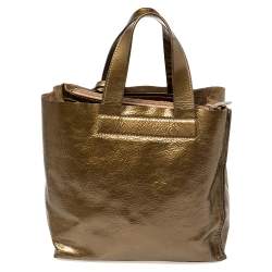 Pre Owned Furla Olive Green Patent Leather Divide It Tote