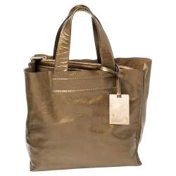 Pre Owned Furla Olive Green Patent Leather Divide It Tote