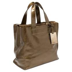 Pre Owned Furla Olive Green Patent Leather Divide It Tote