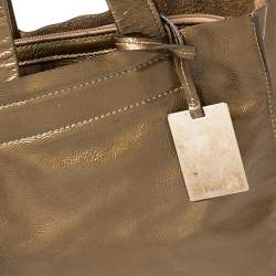 Pre Owned Furla Olive Green Patent Leather Divide It Tote