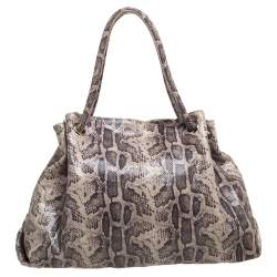 Pre Owned Furla Beige/Brown Snakeskin Embossed Leather Shoulder Bag