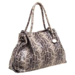 Pre Owned Furla Beige/Brown Snakeskin Embossed Leather Shoulder Bag