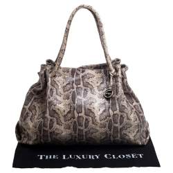 Pre Owned Furla Beige/Brown Snakeskin Embossed Leather Shoulder Bag