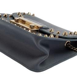 Pre Owned Furla Blue Studded Leather Julia Crossbody Bag
