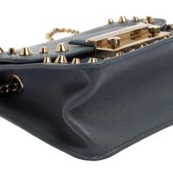 Pre Owned Furla Blue Studded Leather Julia Crossbody Bag