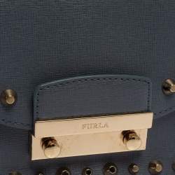 Pre Owned Furla Blue Studded Leather Julia Crossbody Bag