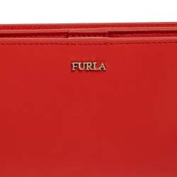 Pre Owned Furla Orange Leather Zipped Continental Wallet