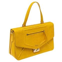 Pre Owned Furla Yellow Python Embossed Leather Alice Top Handle Bag