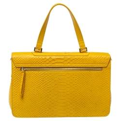 Pre Owned Furla Yellow Python Embossed Leather Alice Top Handle Bag
